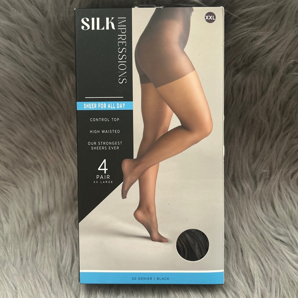 Silk Impressions Sheer Control Top Tights Womens Size XXL Black High Waisted